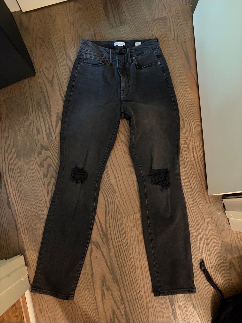 Good American High-Rise Black Women's Ripped Skinny Jeans